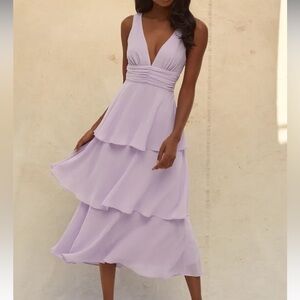 Lulu’s Celebration Time Lavender Sleeveless Tiered Midi Dress